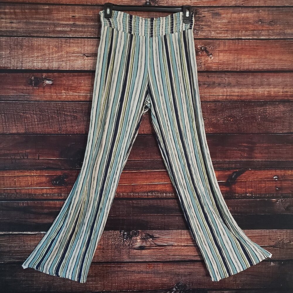 JOE B Pants L Rayon Elastic Waist Striped